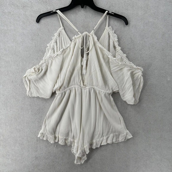 Lovers +‎ Friends Womens SMALL Romper Ruffle Open Back Slouchy Gauze Ruffle Boho - Picture 2 of 15